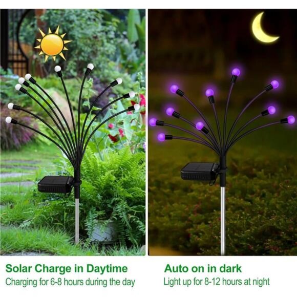2Pack 20 LED Solar Purple Firefly Lights Waterproof Starburst Wind Swaying Light - Picture 2 of 7